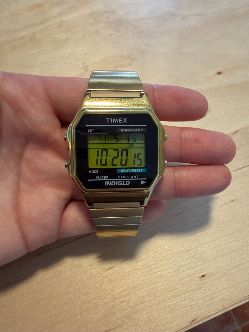 Timex Gold Tone Digital Indiglo Watch with Black Trim